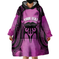 Personalised Moko Kauae New Zealand Wearable Blanket Hoodie Maori Chin Tattoo Pink LT14 - Polynesian Pride