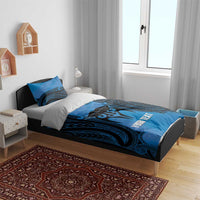 Personalised Moko Kauae New Zealand Bedding Set Maori Chin Tattoo Blue - Polynesian Pride