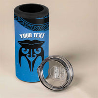 Personalised Moko Kauae New Zealand 4 in 1 Can Cooler Tumbler Maori Chin Tattoo Blue LT14 - Polynesian Pride