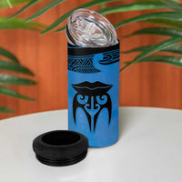 Personalised Moko Kauae New Zealand 4 in 1 Can Cooler Tumbler Maori Chin Tattoo Blue LT14 - Polynesian Pride