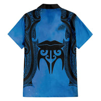 Personalised Moko Kauae New Zealand Family Matching Off Shoulder Maxi Dress and Hawaiian Shirt Maori Chin Tattoo Blue LT14 - Polynesian Pride