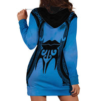 Personalised Moko Kauae New Zealand Hoodie Dress Maori Chin Tattoo Blue LT14 - Polynesian Pride