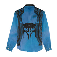 Personalised Moko Kauae New Zealand Women Casual Shirt Maori Chin Tattoo Blue LT14 - Polynesian Pride