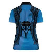 Personalised Moko Kauae New Zealand Women Polo Shirt Maori Chin Tattoo Blue LT14 - Polynesian Pride
