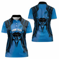Personalised Moko Kauae New Zealand Women Polo Shirt Maori Chin Tattoo Blue LT14 - Polynesian Pride