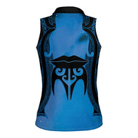 Personalised Moko Kauae New Zealand Women Sleeveless Polo Shirt Maori Chin Tattoo Blue LT14 - Polynesian Pride