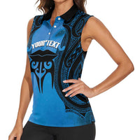 Personalised Moko Kauae New Zealand Women Sleeveless Polo Shirt Maori Chin Tattoo Blue LT14 - Polynesian Pride