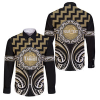 Aotearoa Waikato Tainui Personalised Family Matching Mermaid Dress and Hawaiian Shirt Maori Iwi Poutama Puhoro Tattoo LT14 Dad's Shirt - Long Sleeve Old Yellow - Polynesian Pride