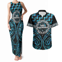 Aotearoa Ngati Kahungunu Personalised Couples Matching Tank Maxi Dress and Hawaiian Shirt Maori Iwi Poutama Puhoro Tattoo LT14 Turquoise - Polynesian Pride