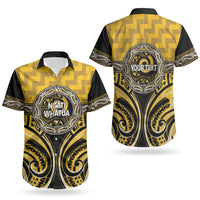 Aotearoa Ngati Whatua Personalised Couples Matching Off The Shoulder Long Sleeve Dress and Hawaiian Shirt Maori Iwi Poutama Puhoro Tattoo LT14 - Polynesian Pride