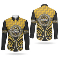 Aotearoa Ngati Whatua Personalised Couples Matching Puletasi and Long Sleeve Button Shirt Maori Iwi Poutama Puhoro Tattoo LT14 - Polynesian Pride