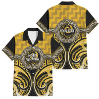 Aotearoa Ngati Whatua Personalised Family Matching Off Shoulder Maxi Dress and Hawaiian Shirt Maori Iwi Poutama Puhoro Tattoo LT14 Dad's Shirt - Short Sleeve Yellow - Polynesian Pride