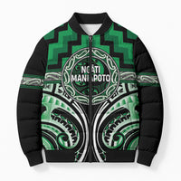 Aotearoa Ngati Maniapoto Personalised Bomber Puffer Jacket Maori Iwi Poutama Puhoro Tattoo LT14 Unisex Green - Polynesian Pride