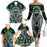 Aotearoa Ngati Maniapoto Personalised Family Matching Off The Shoulder Long Sleeve Dress and Hawaiian Shirt Maori Iwi Poutama Puhoro Tattoo LT14 - Polynesian Pride
