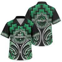 Aotearoa Ngati Maniapoto Personalised Family Matching Off The Shoulder Long Sleeve Dress and Hawaiian Shirt Maori Iwi Poutama Puhoro Tattoo LT14 Son's Shirt Green - Polynesian Pride