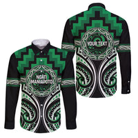 Aotearoa Ngati Maniapoto Personalised Family Matching Short Sleeve Bodycon Dress and Hawaiian Shirt Maori Iwi Poutama Puhoro Tattoo LT14 Dad's Shirt - Long Sleeve Green - Polynesian Pride