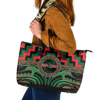 Aotearoa Ngai Tuhoe Leather Tote Bag Maori Iwi Poutama Puhoro Tattoo LT14 Green - Polynesian Pride