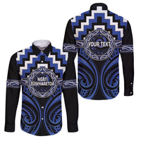 Aotearoa Ngati Tuwharetoa Personalised Family Matching Mermaid Dress and Hawaiian Shirt Maori Iwi Poutama Puhoro Tattoo LT14 Dad's Shirt - Long Sleeve Blue - Polynesian Pride