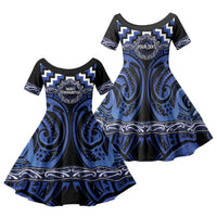 Aotearoa Ngati Tuwharetoa Personalised Family Matching Mermaid Dress and Hawaiian Shirt Maori Iwi Poutama Puhoro Tattoo LT14 Daughter's Dress Blue - Polynesian Pride