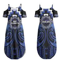 Aotearoa Ngati Tuwharetoa Personalised Family Matching Summer Maxi Dress and Hawaiian Shirt Maori Iwi Poutama Puhoro Tattoo LT14 Mom's Dress Blue - Polynesian Pride