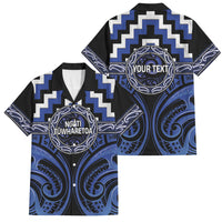Aotearoa Ngati Tuwharetoa Personalised Family Matching Summer Maxi Dress and Hawaiian Shirt Maori Iwi Poutama Puhoro Tattoo LT14 Dad's Shirt - Short Sleeve Blue - Polynesian Pride