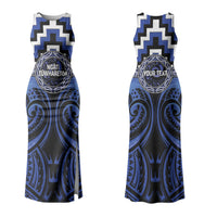 Aotearoa Ngati Tuwharetoa Personalised Family Matching Tank Maxi Dress and Hawaiian Shirt Maori Iwi Poutama Puhoro Tattoo LT14 Mom's Dress Blue - Polynesian Pride