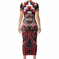 Aotearoa Te Arawa Personalised Short Sleeve Bodycon Dress Maori Iwi Poutama Puhoro Tattoo LT14 - Polynesian Pride