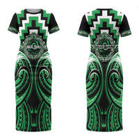 Aotearoa Ngai Tahu Personalised Couples Matching Short Sleeve Bodycon Dress and Hawaiian Shirt Maori Iwi Poutama Puhoro Tattoo LT14 - Polynesian Pride