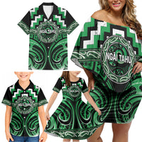 Aotearoa Ngai Tahu Personalised Family Matching Off Shoulder Short Dress and Hawaiian Shirt Maori Iwi Poutama Puhoro Tattoo LT14 - Polynesian Pride