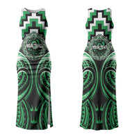 Aotearoa Ngai Tahu Personalised Family Matching Tank Maxi Dress and Hawaiian Shirt Maori Iwi Poutama Puhoro Tattoo LT14 Mom's Dress Green - Polynesian Pride