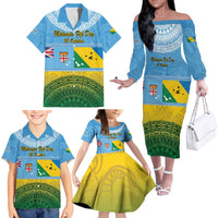 Personalised Malampa Fiji Day Family Matching Off The Shoulder Long Sleeve Dress and Hawaiian Shirt 10 October Fijian Tapa Flag Style LT14 - Polynesian Pride