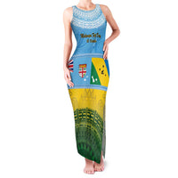 Personalised Malampa Fiji Day Family Matching Tank Maxi Dress and Hawaiian Shirt 10 October Fijian Tapa Flag Style LT14 Mom's Dress Blue - Polynesian Pride
