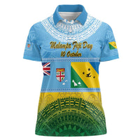 Personalised Malampa Fiji Day Women Polo Shirt 10 October Fijian Tapa Flag Style LT14 Female Blue - Polynesian Pride