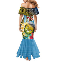 Vanuatu Malampa Fiji Day Family Matching Mermaid Dress and Hawaiian Shirt Happy 10 October With Maps Tropical Flowers