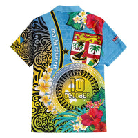 Vanuatu Malampa Fiji Day Family Matching Short Sleeve Bodycon Dress and Hawaiian Shirt Happy 10 October With Maps Tropical Flowers