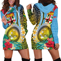 Vanuatu Malampa Fiji Day Hoodie Dress Happy 10 October With Maps Tropical Flowers LT14 - Polynesian Pride
