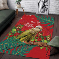 Personalised New Zealand Kakapo Christmas Area Rug Meri Kirihimete Silver Fern Mix Pohutukawa LT14 Red - Polynesian Pride