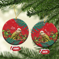 Personalised New Zealand Kakapo Christmas Ceramic Ornament Meri Kirihimete Silver Fern Mix Pohutukawa LT14 Circle Red - Polynesian Pride