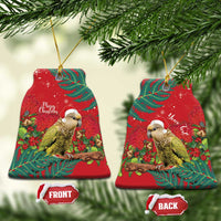 Personalised New Zealand Kakapo Christmas Ceramic Ornament Meri Kirihimete Silver Fern Mix Pohutukawa LT14 Bell Flake Red - Polynesian Pride