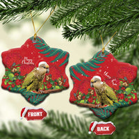 Personalised New Zealand Kakapo Christmas Ceramic Ornament Meri Kirihimete Silver Fern Mix Pohutukawa LT14 Snow Flake Red - Polynesian Pride