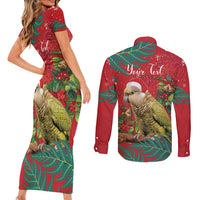 Personalised New Zealand Kakapo Christmas Couples Matching Short Sleeve Bodycon Dress and Long Sleeve Button Shirt Meri Kirihimete Silver Fern Mix Pohutukawa LT14 - Polynesian Pride