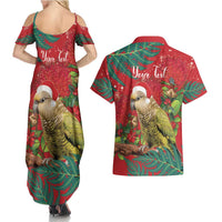 Personalised New Zealand Kakapo Christmas Couples Matching Summer Maxi Dress and Hawaiian Shirt Meri Kirihimete Silver Fern Mix Pohutukawa LT14 - Polynesian Pride