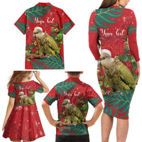 Personalised New Zealand Kakapo Christmas Family Matching Long Sleeve Bodycon Dress and Hawaiian Shirt Meri Kirihimete Silver Fern Mix Pohutukawa LT14 - Polynesian Pride