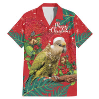 Personalised New Zealand Kakapo Christmas Family Matching Mermaid Dress and Hawaiian Shirt Meri Kirihimete Silver Fern Mix Pohutukawa LT14 Dad's Shirt - Short Sleeve Red - Polynesian Pride