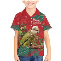 Personalised New Zealand Kakapo Christmas Family Matching Mermaid Dress and Hawaiian Shirt Meri Kirihimete Silver Fern Mix Pohutukawa LT14 Son's Shirt Red - Polynesian Pride