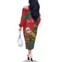 Personalised New Zealand Kakapo Christmas Family Matching Off The Shoulder Long Sleeve Dress and Hawaiian Shirt Meri Kirihimete Silver Fern Mix Pohutukawa LT14 - Polynesian Pride