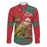 Personalised New Zealand Kakapo Christmas Family Matching Short Sleeve Bodycon Dress and Hawaiian Shirt Meri Kirihimete Silver Fern Mix Pohutukawa LT14 Dad's Shirt - Long Sleeve Red - Polynesian Pride