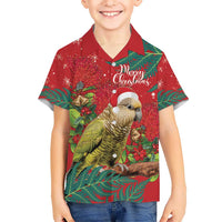 Personalised New Zealand Kakapo Christmas Kid Hawaiian Shirt Meri Kirihimete Silver Fern Mix Pohutukawa LT14 Kid Red - Polynesian Pride
