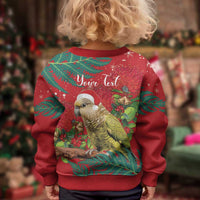 Personalised New Zealand Kakapo Christmas Kid Ugly Christmas Sweater Meri Kirihimete Silver Fern Mix Pohutukawa LT14 - Polynesian Pride