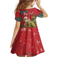 Personalised New Zealand Kakapo Christmas Kid Short Sleeve Dress Meri Kirihimete Silver Fern Mix Pohutukawa LT14 - Polynesian Pride